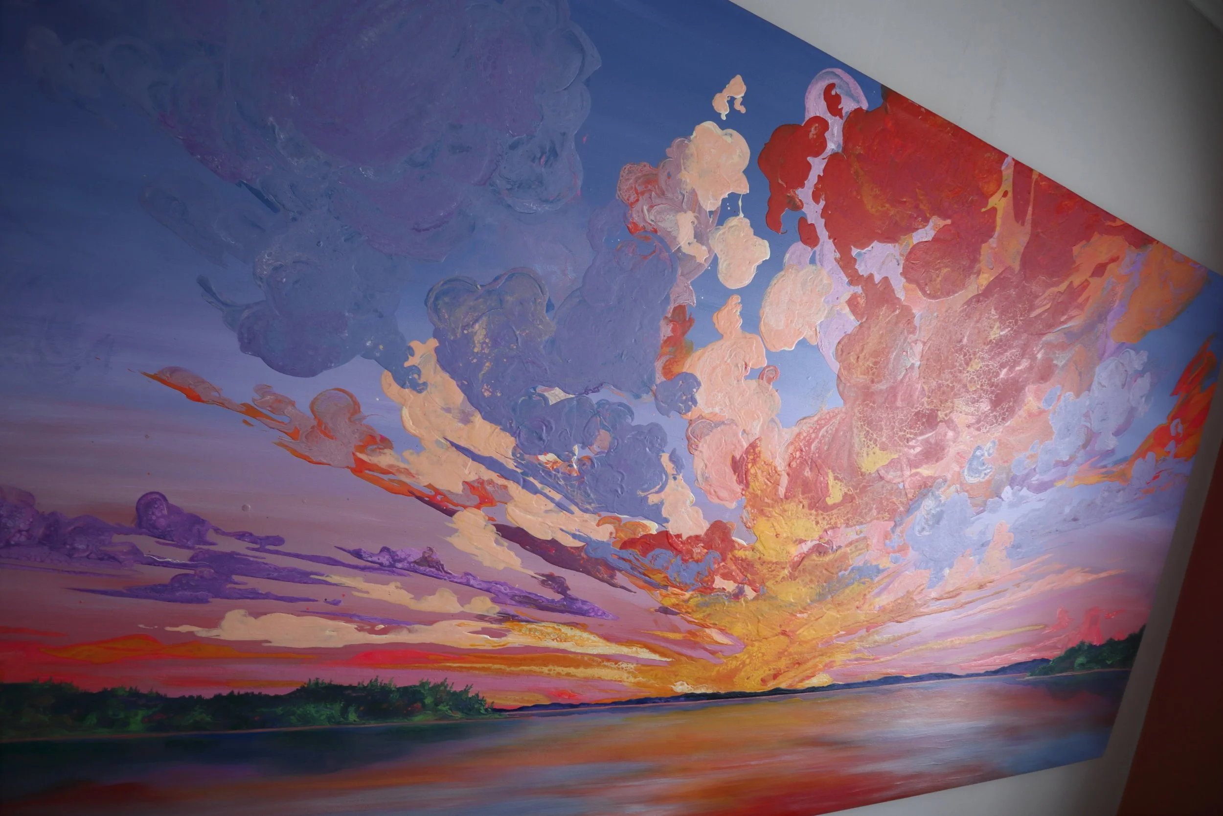 Fire on the Horizon. 36 x 72 inches. — Leah's Acrylic Pours